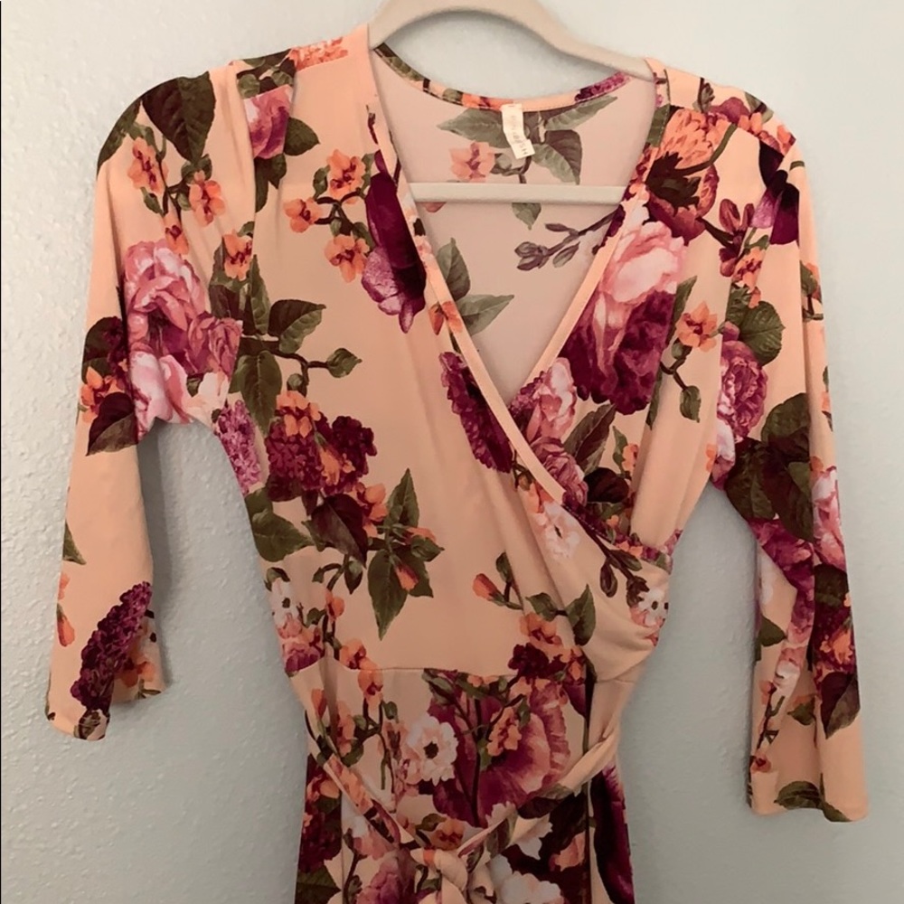Pinkblush Peach Floral Maxi Dress with Pink and Green Accents